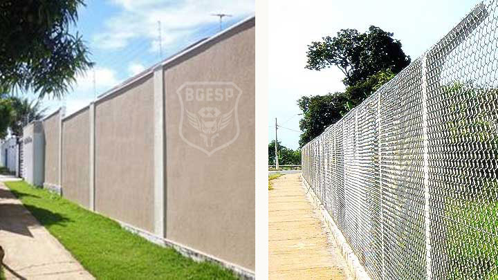 Muros e cerca alambrado exemplos de Barreiras Estruturais aplicadas a Segurança Física.