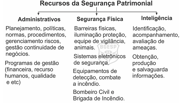 Infográfico sobre os recursos da Segurança Patrimonial.